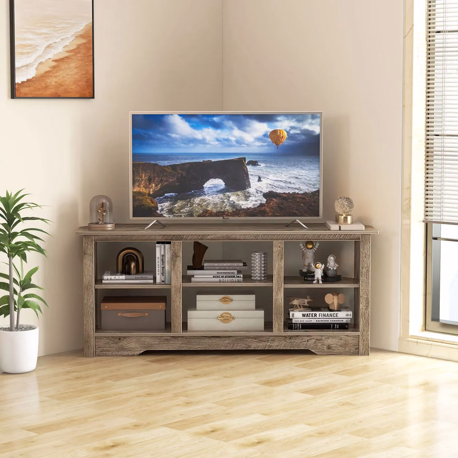 Gymax Modern Media Entertainment Centre TV Stand for TVs up to 65 Inches in Light Oak – 2