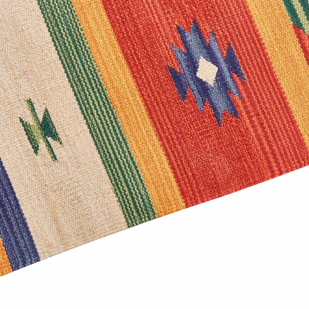 Wyld and Coco Klim Multicolour Cotton Kilim Rug with Fringes, W: 80 cm, L: 150 cm – 2