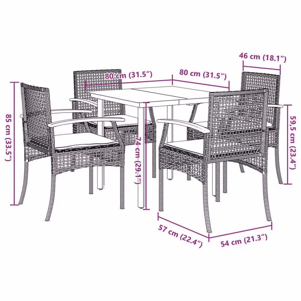 Berkfield Home 5 Piece Garden Dining Set with Cushions in Black Poly Rattan – 3