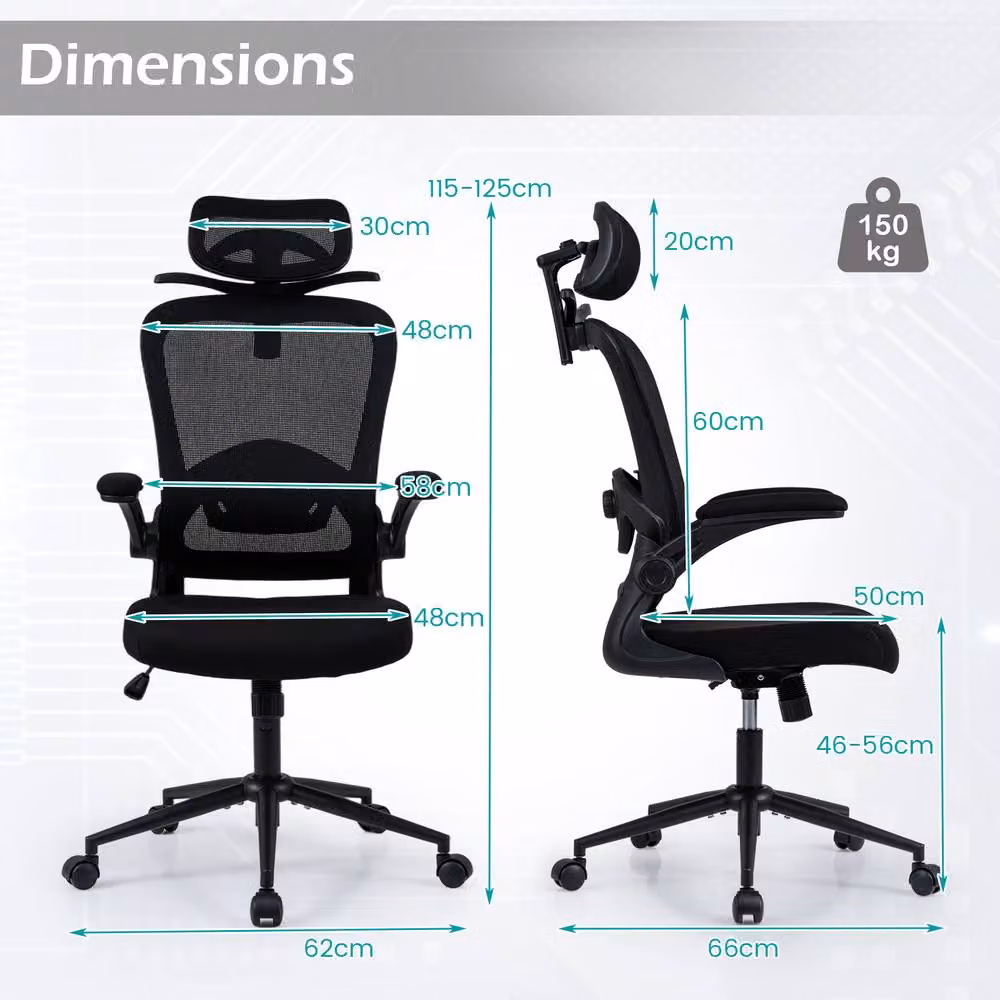 Costway Ergonomic Swivel Office Chair with Headrest and Armrests in Black Fabric – 2