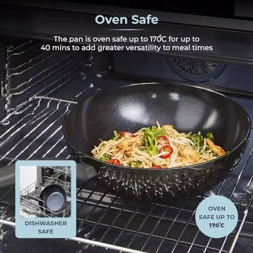Tower Diamo Ceramic Non-Stick Wok, Black, 28cm – 7