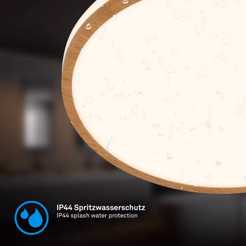 Briloner LED Bathroom Ceiling Light with Wood Frame, Warm White, 12W, 1200lm, IP44, W/D/H: 28 x 28 x 7 cm, White-Wood – 4
