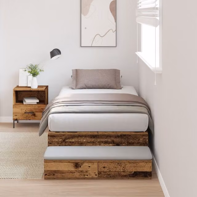 Berkfield Home Storage Bed Frame in Brown, Engineered Wood, W/D/H: 236.5 x 100 x 31.5 cm