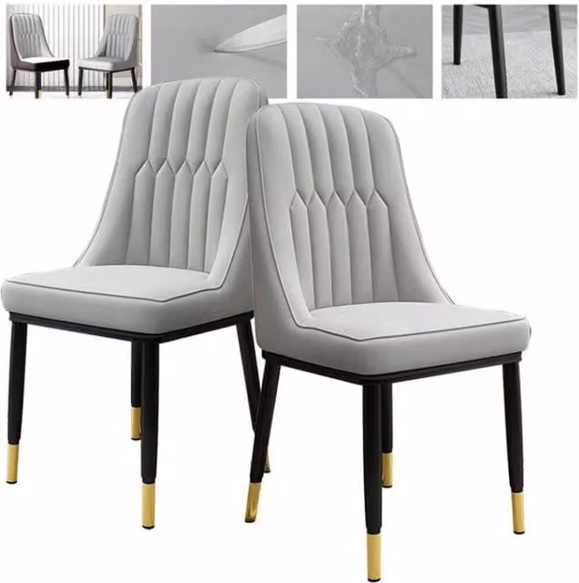 Nordara Set of 4 Grey Faux Leather Dining Chairs with Metal Legs