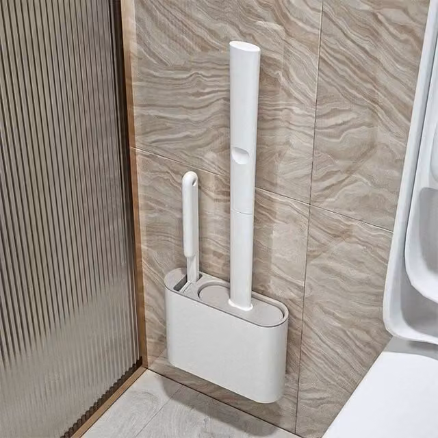 KORVIXA 2-Piece Silicone Toilet Brush Set with Holders in White