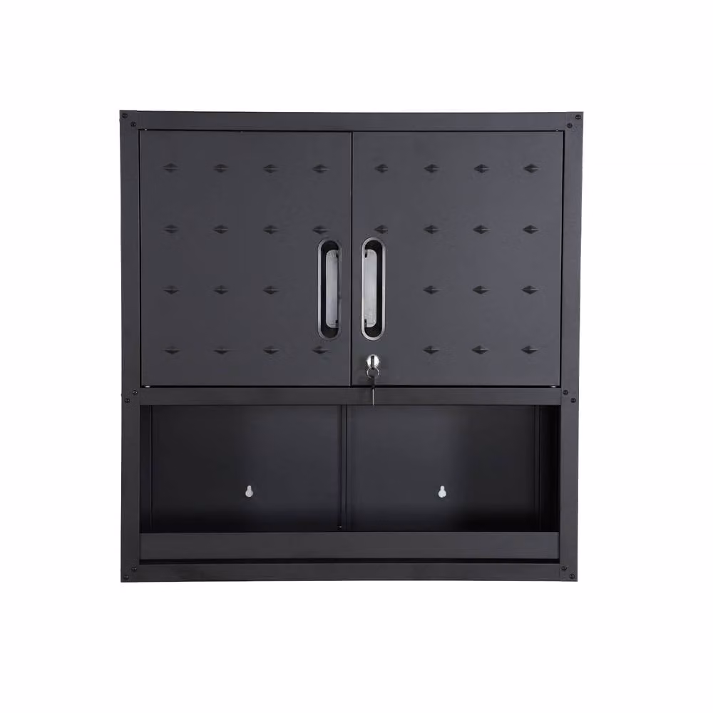 sweeek Modern Black Metal Garage Storage Cabinet with Hinged Doors and Internal Shelves – 2