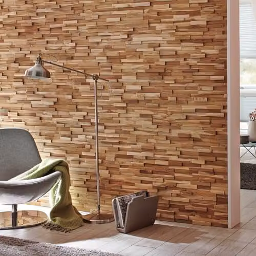 Wallsupply UltraWood Firenze Brown Solid Teak Wood Wall Cladding 3D Interlocking Tiles, 10pcs 0.9m2
