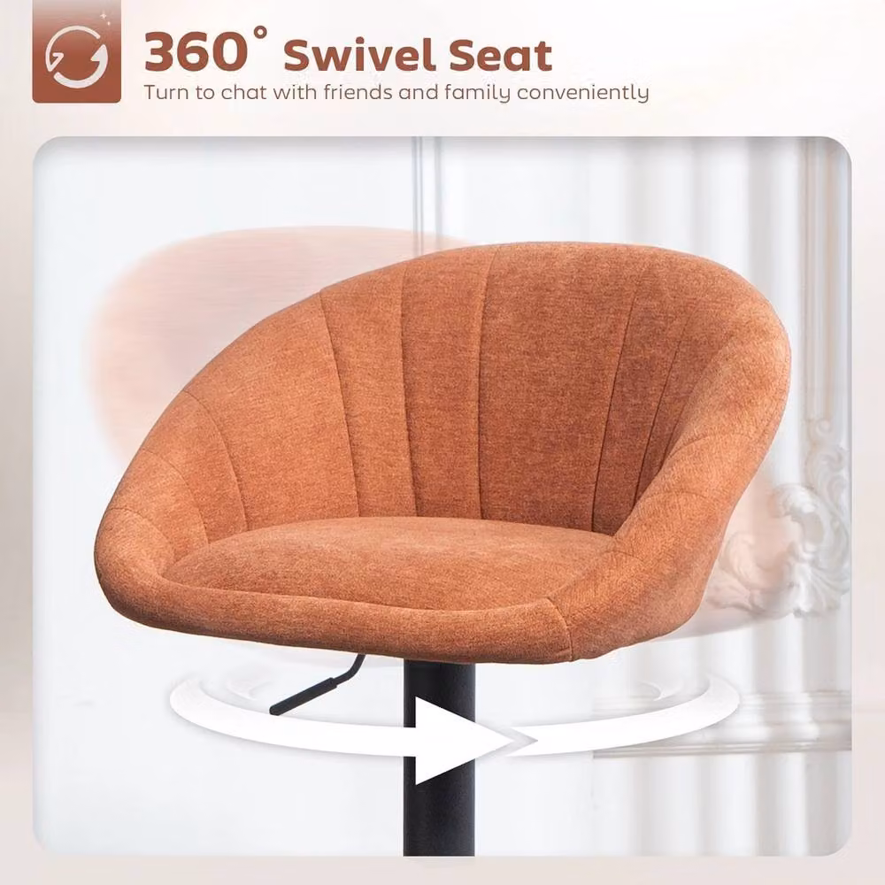 Havendro Set of 2 Modern Swivel Bar Stools in Orange Fabric – 3