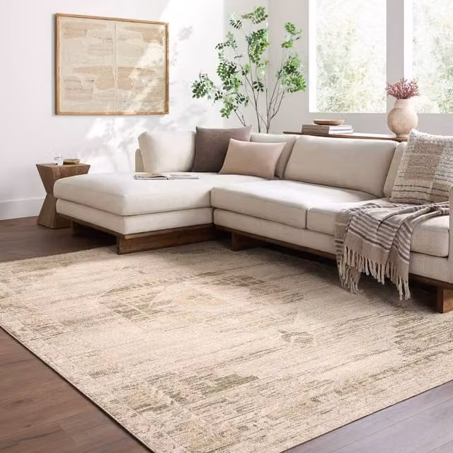 Livabliss Fifth Avenue Vintage Traditional Fringe Living Room Rug in Grey, Brown and Green, W: 200 cm, D: 275 cm