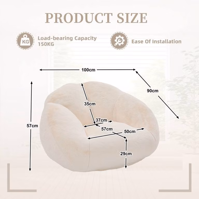 Direct Wicker Shell-Shaped Bean Bag Chair with Removable Cover in Beige