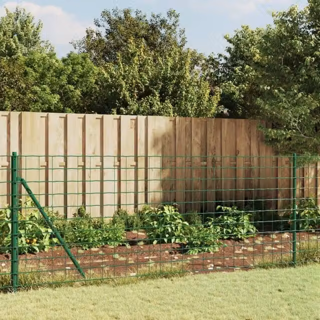 Berkfield Home Green PVC Coated Galvanised Steel Wire Mesh Fence with Spike Anchors W/H: 0.8 x 10 m – 1