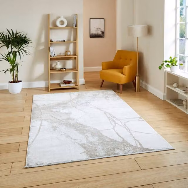 The Rug Shop UK Cream Modern Abstract Easy To Clean Area Rug, W: 200 cm, D: 290 cm