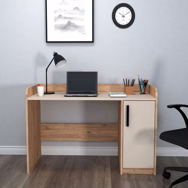 Destina Home Lelia Computer Desk with Cabinet in Atlantic Pine and Beige