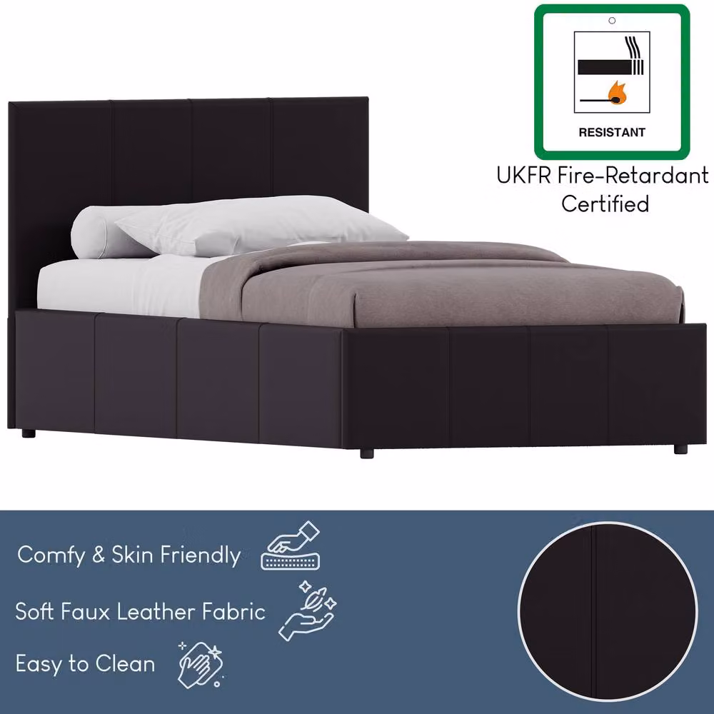 HD Designs Lisbon Single Ottoman Bed Frame in Brown Faux Leather and Fabric – 5