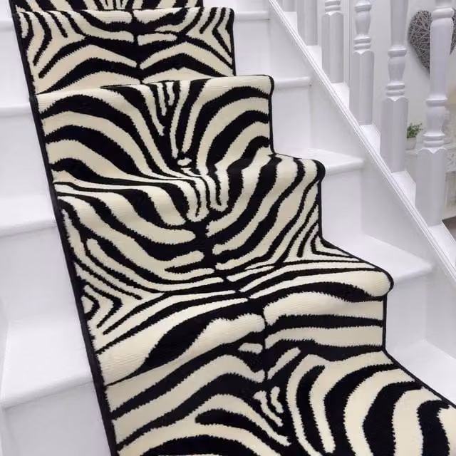 runrug Zebra Stair Runner Carpet in White, W: 80 cm x L: 540 cm – 1