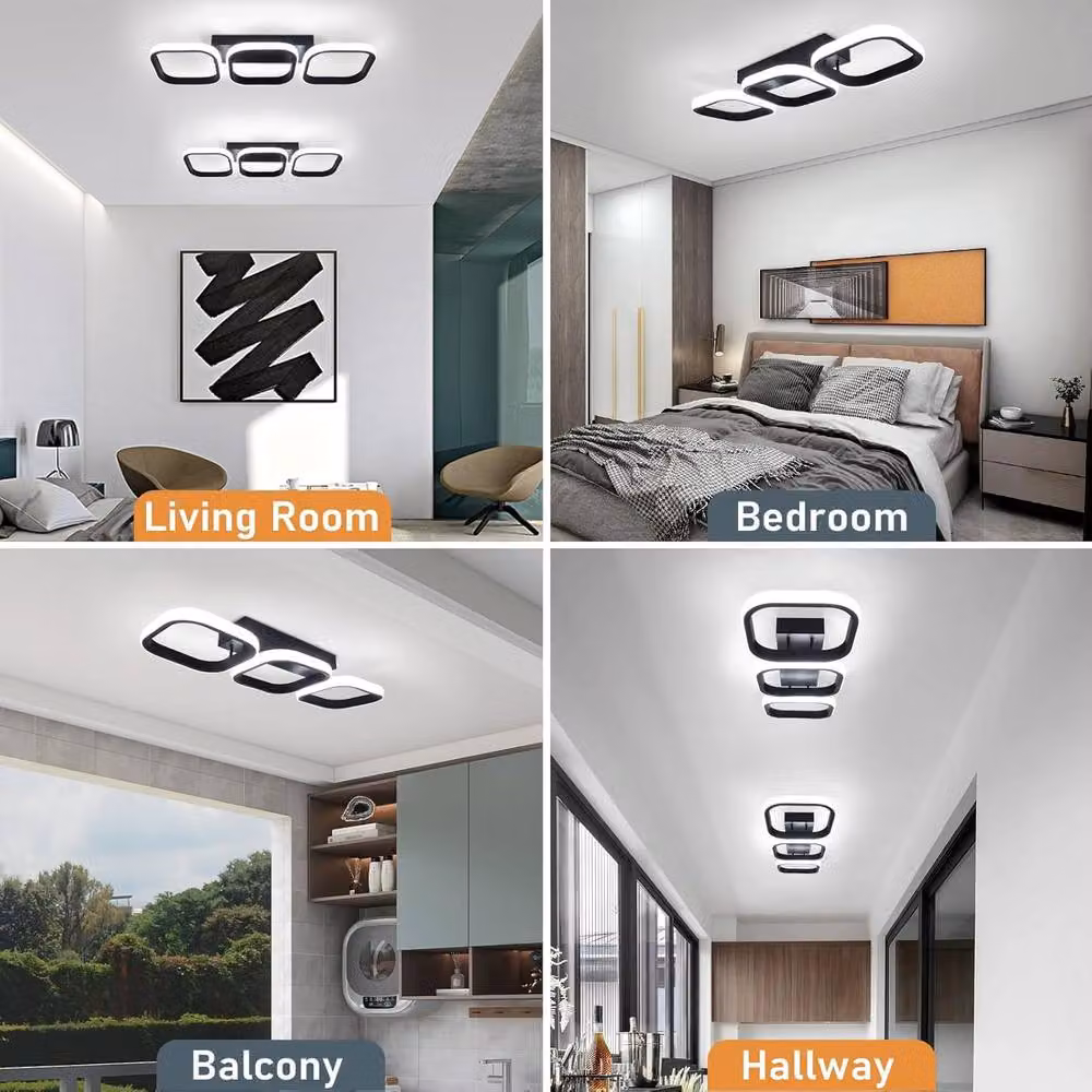 COMELY Modern Square LED Ceiling Light, Black, 32W, 6000K Cool White – 6