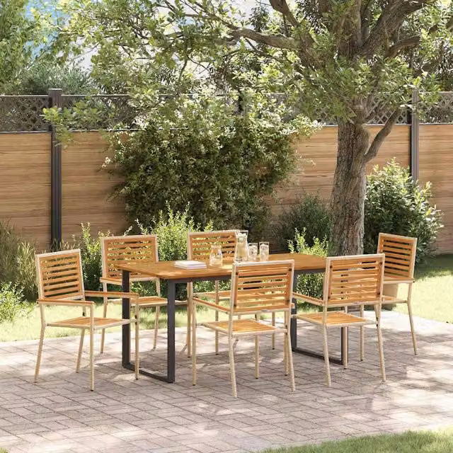 Berkfield Home 7 Piece Beige Acacia Wood Garden Dining Set – 1