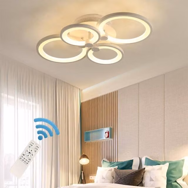 NIVOR 36W Dimmable LED Ceiling Light with Remote Control, 4 Ring Modern Flush Mount Chandelier in White