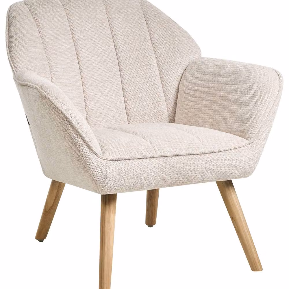 Wyld and Coco Beige Retro Tub Armchair with Rubberwood Legs, W/D/H: 79 x 58 x 76 cm – 2