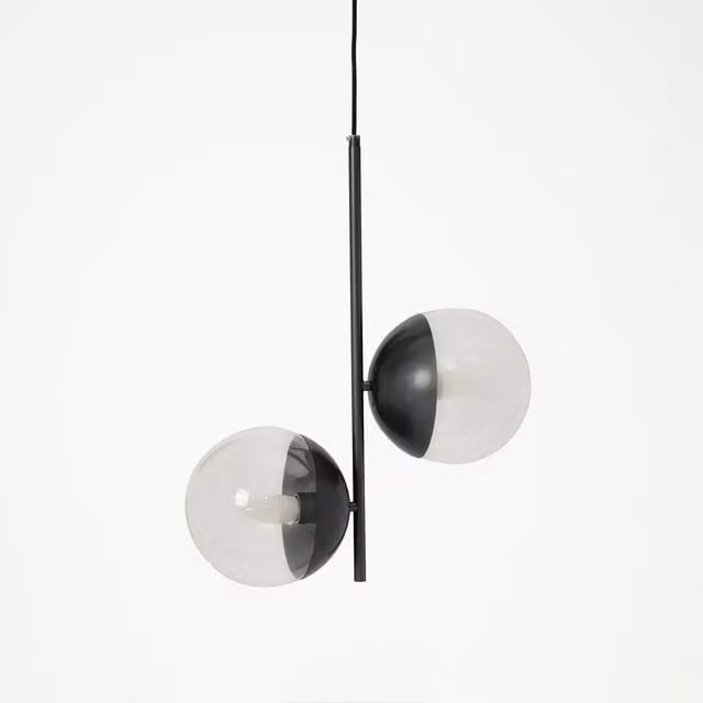 Interiors by Premier Orsina Dual Pendant Light with Transparent Glass Spheres and Black Metal Stem – 1