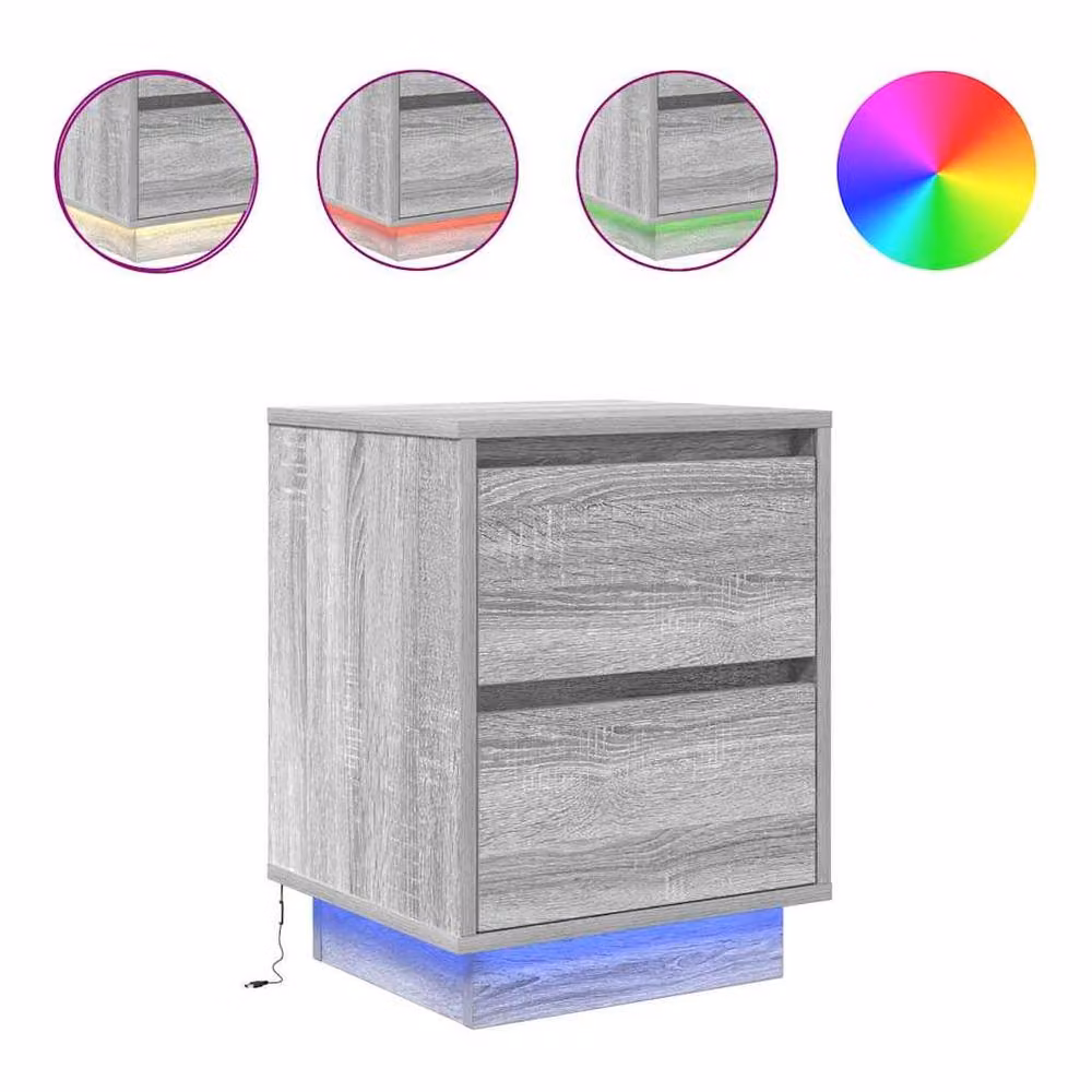 Berkfield Home Set of 2 Durable Bedside Cabinets with Integrated LED Lights, Grey Sonoma, W: 38 cm, D: 34 cm, H: 50 cm – 3
