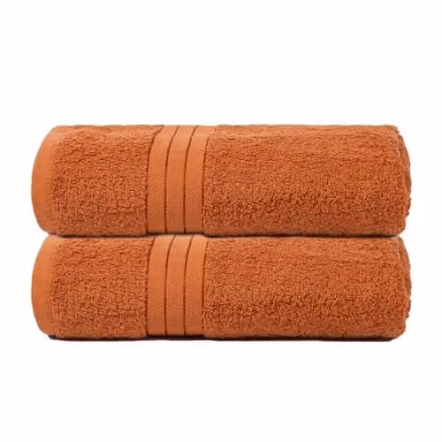 Brentfords Set of 2 Cotton Bath Towels in Orange, W: 70 cm, L: 115 cm