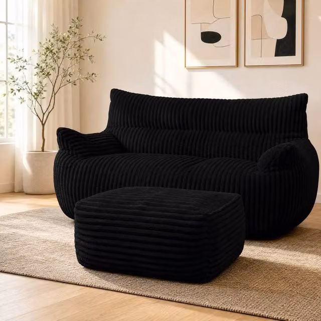 STILVORA 2-Seater Click Clack Sofa Bed in Black Corduroy Fabric