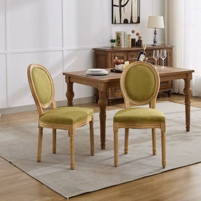 HomeTouch Set of 6 French Style Linen Fabric Kitchen and Dining Chairs in Light Green – 1