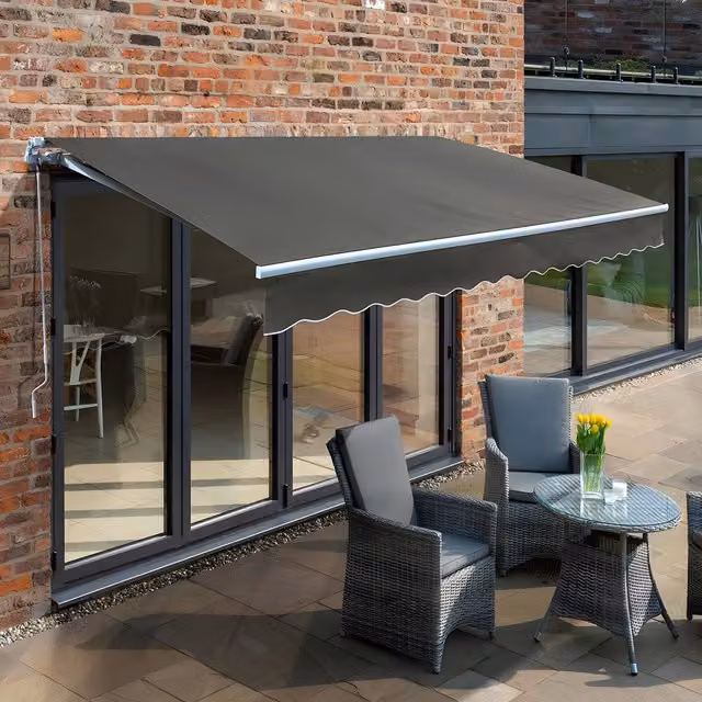 Primrose Manual Retractable Wall-Mounted Awning with Aluminium Frame, W: 250 cm x D: 200 cm, Anthracite