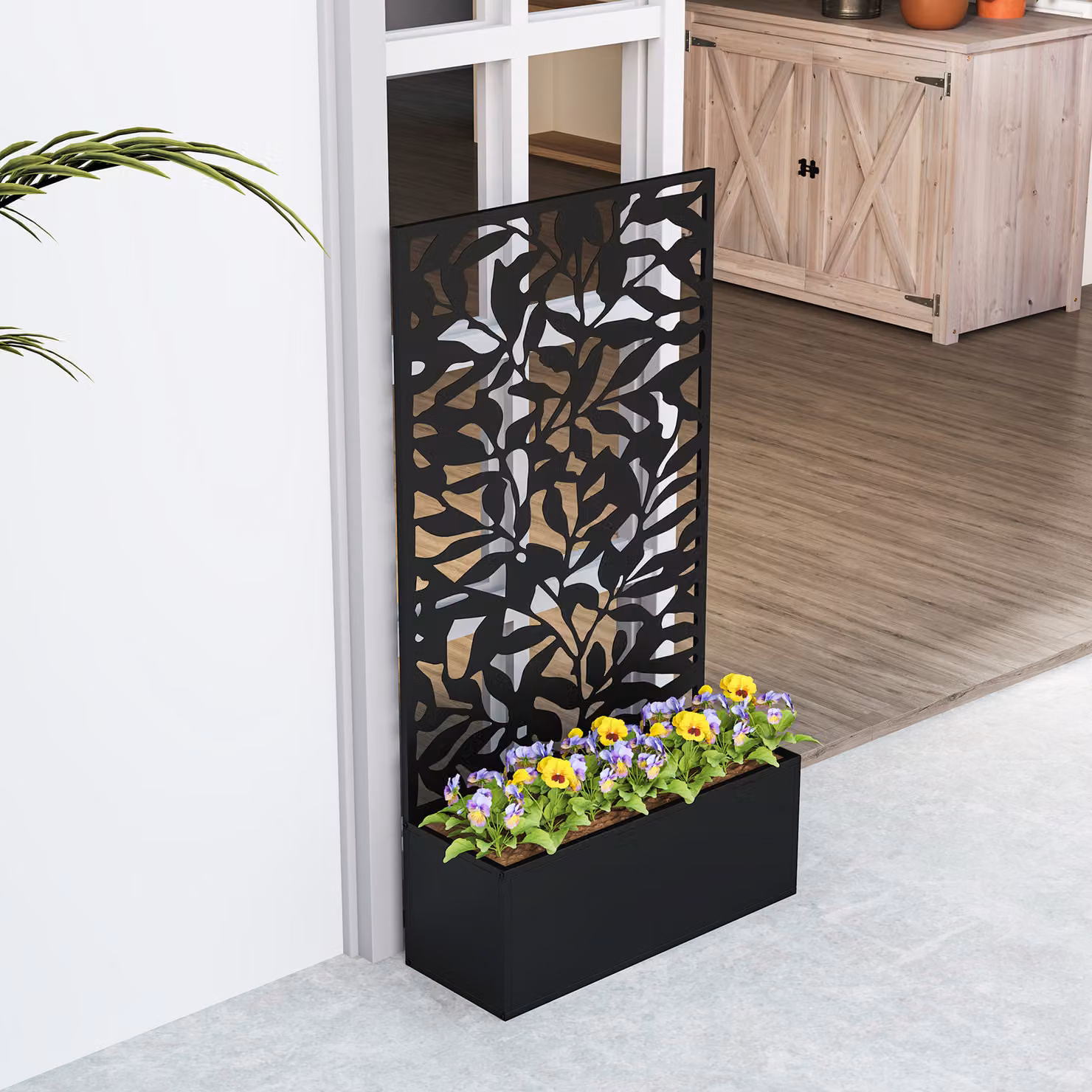 Outsunny Metal Garden Raised Bed with Trellis and Privacy Panel, Black, W: 58.0 cm, D: 30.3 cm, H: 24.0 cm – 9