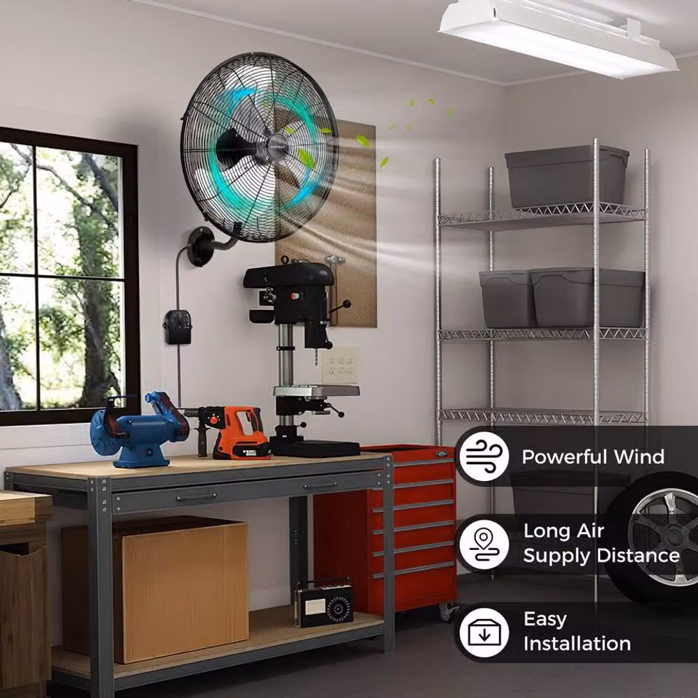 Costway 20 Inch Heavy Duty Metal Wall Mount Fan with 3 Speeds and Oscillation, Black – 4