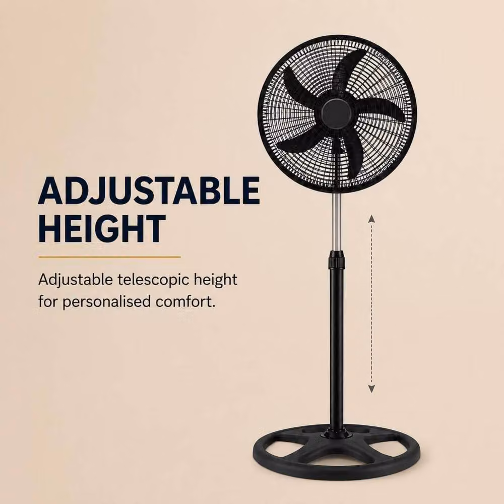 Dyzi 18 Inch 70W Oscillating Pedestal Fan with 3 Speeds and Adjustable Height, Black – 5