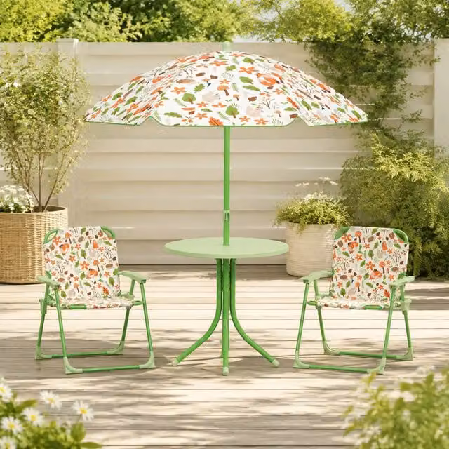 STILVORA Kids Garden Table and Chair Set with Adjustable Parasol in Green – 1