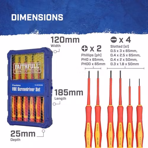 Faithfull 6 Piece Red VDE Precision Screwdriver Set in Chrome-Vanadium Steel – 2