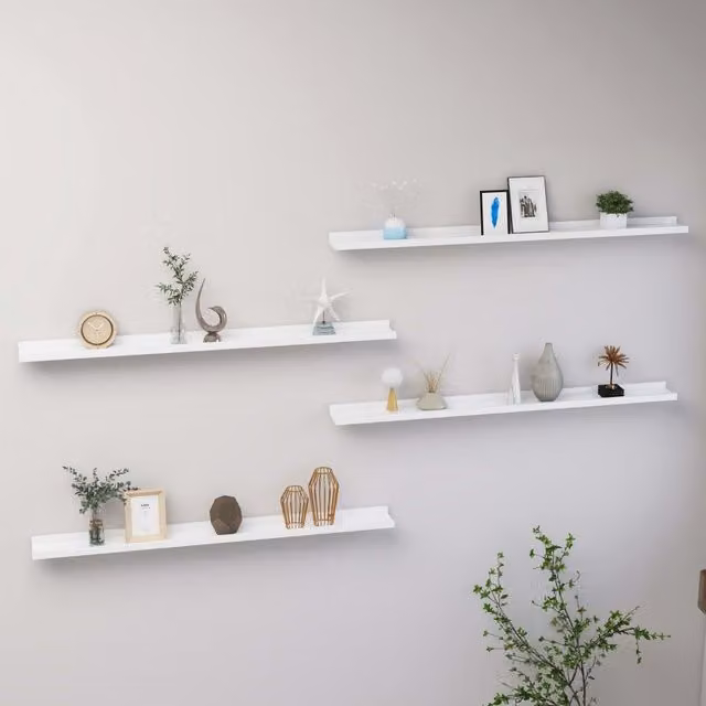 Berkfield Home Wall Mounted Shelves, 4 Piece Set, White, W: 100 cm, D: 9 cm, H: 3 cm