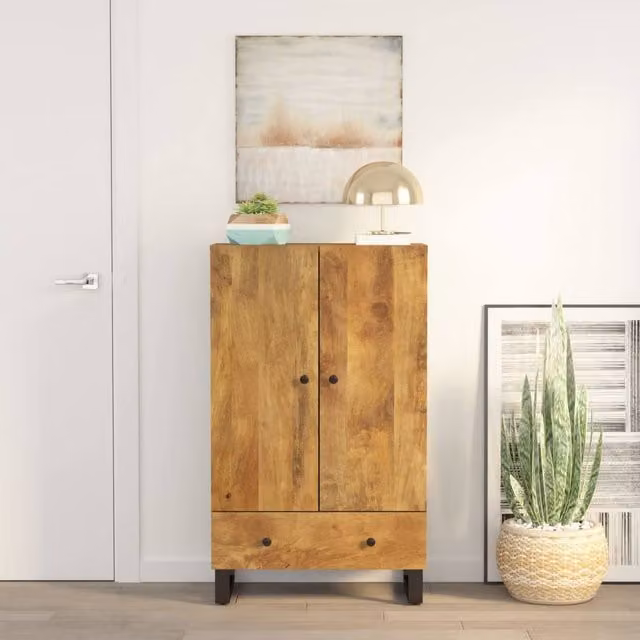 Berkfield Home Industrial Highboard with Drawer, Brown Mango Wood and Iron, W/D/H: 60 x 33 x 100 cm
