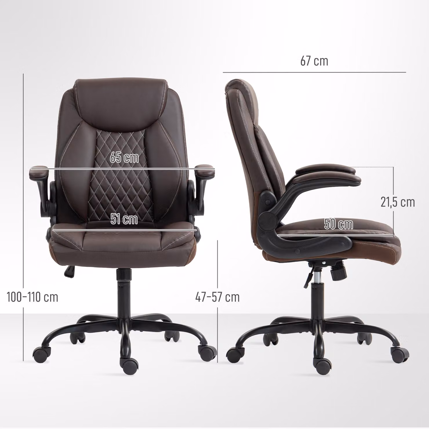 HOMCOM Brown Faux Leather Office Chair with Flip-Up Armrests and Headrest – 3