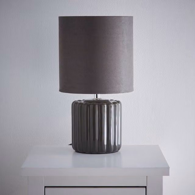 K LIVING Zoe Grey Ceramic Table Lamp with Fabric Shade