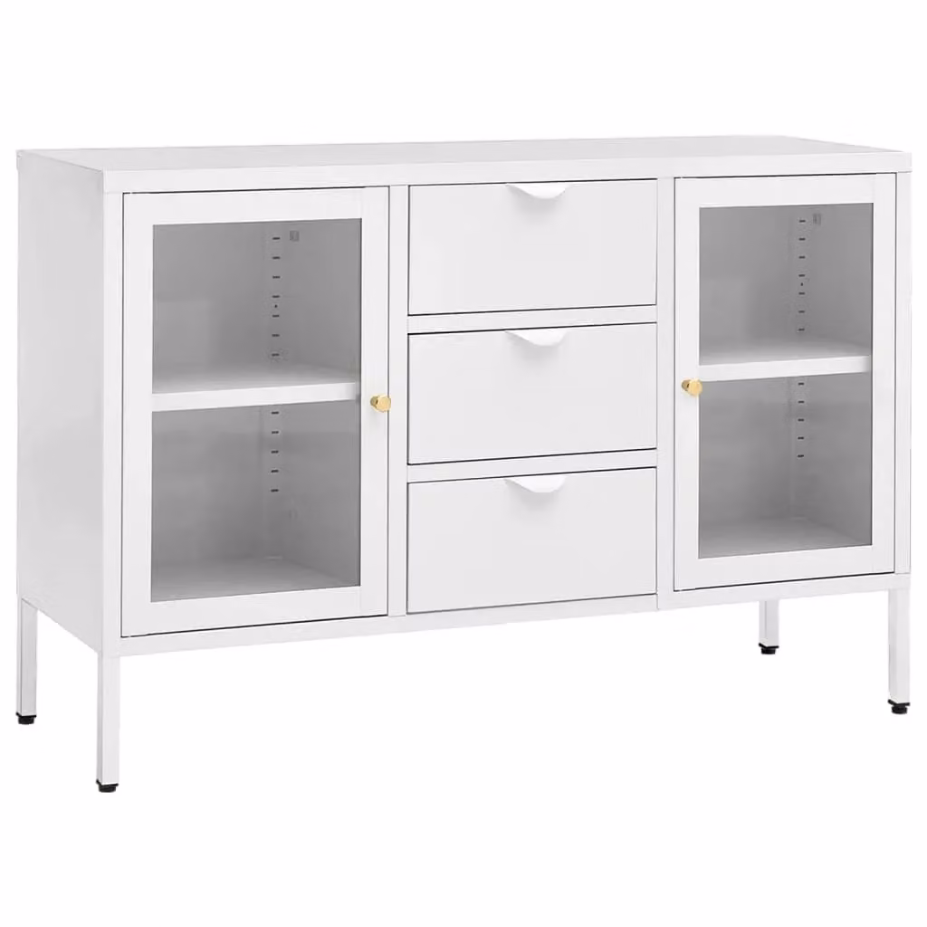 Berkfield Home White Sideboard with Steel and Tempered Glass, W/D/H: 105 x 35 x 70 cm – 2