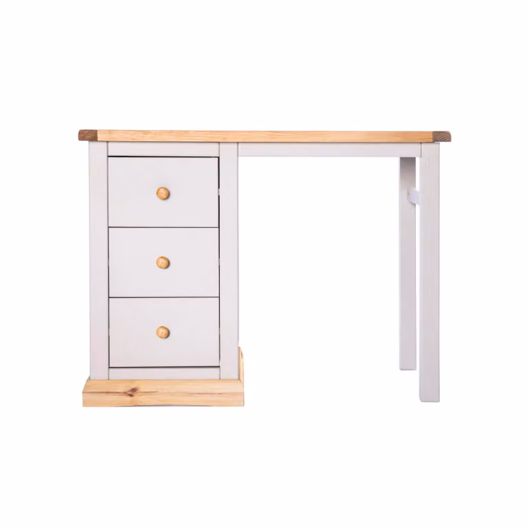 Cabinet Bits Bomporto 3 Drawer Dressing Table Set in Light Grey with Waxed Pine Wood Knobs