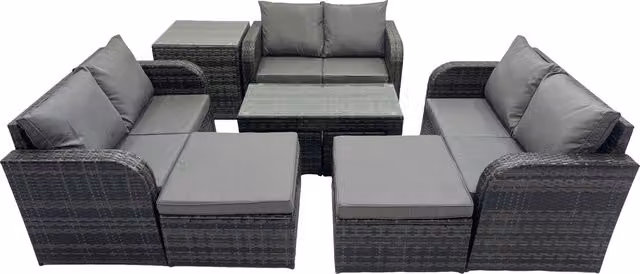 Fimous Garden Outdoor Furniture Set with Side Table and 2 Big Footstools in Dark Grey