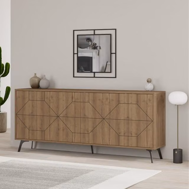 Decortie Dune 6-Door Push-to-Open Sideboard with Metal Legs, Brown, W: 184 cm x H: 78 cm x D: 35 cm