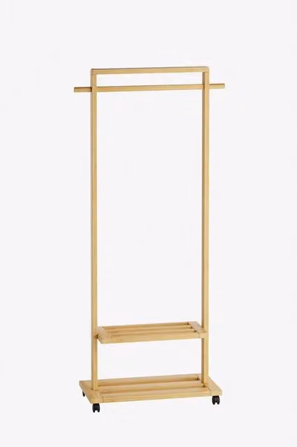 FORGEVIO Portable Bamboo Clothes Rail Rack with Wheels in Natural Brown