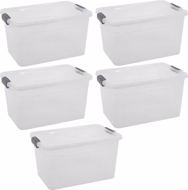 URBNLIVING Stackable Plastic Storage Box with Lid, Transparent and White, 30l, W/D/H: 50.0 x 32.0 x 26.0 cm