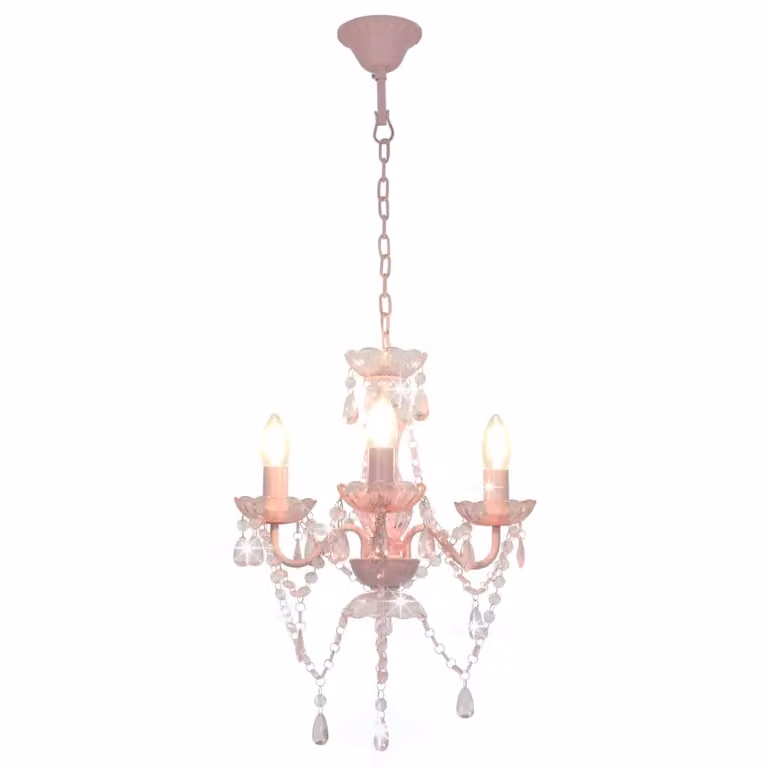 Berkfield Home Pink Round Glass Bead Chandelier with 3 x E14 Sockets