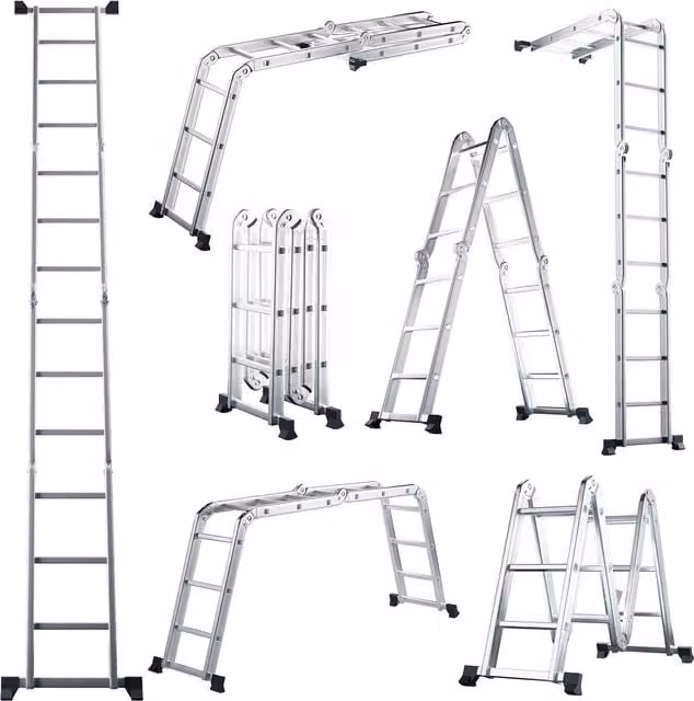COSTWAY Multi-Purpose 7-in-1 Folding Aluminium Ladder in Silver