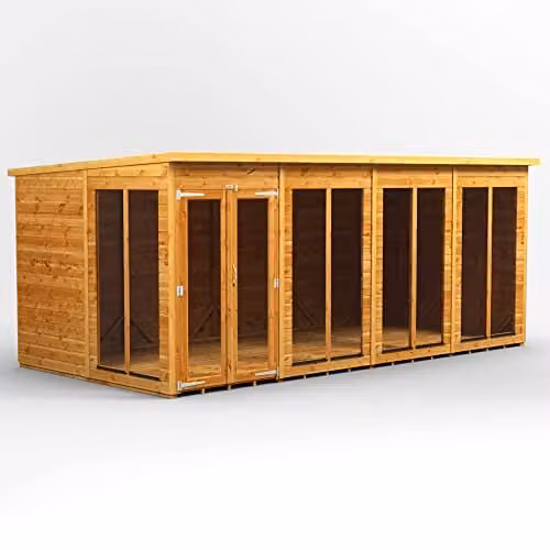 POWER Brown Pent Wooden Summer House Shed with 12mm Extra Thick Timber and Toughened Glass, W/D/H: 260.4 x 240.39 x 18.31 cm – 1