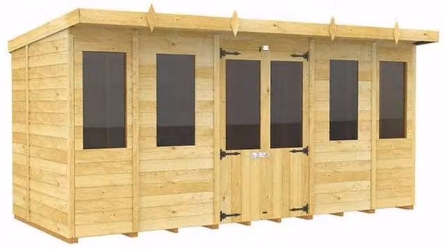 Buttercup Farm Pent Summer House in Brown Wood, W/D/H: 417 x 147 x 201 cm – 1