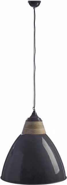 Fifty Five South Orsina Grey Industrial Dome Pendant Light with Wood Details and Adjustable Height – 1