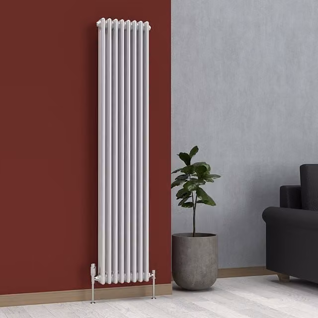 Lux Heat Vertical Coloured Column Radiator in Metallic Silver, H 180 cm x W 38 cm
